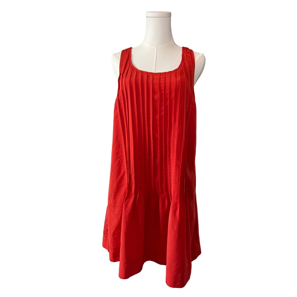 Lauren Ralph‎ Lauren Orange Pintuck Pleated Sleeveless Shift Dress Pockets 6 Mod